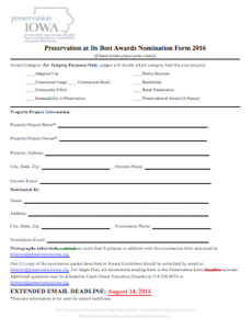 Nomination Deadline Extended to August 14! Click here for the nomination form