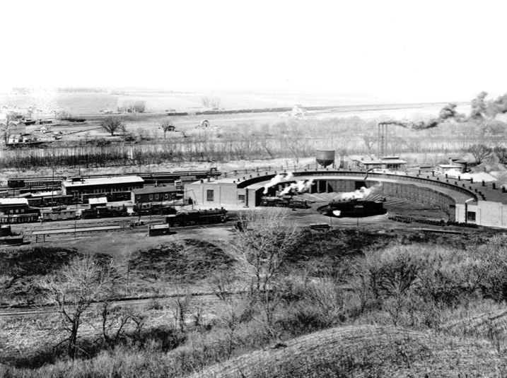 aerial photo of train roundabout