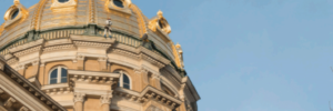 Close-up view of restored State of Iowa Capitol Building dome